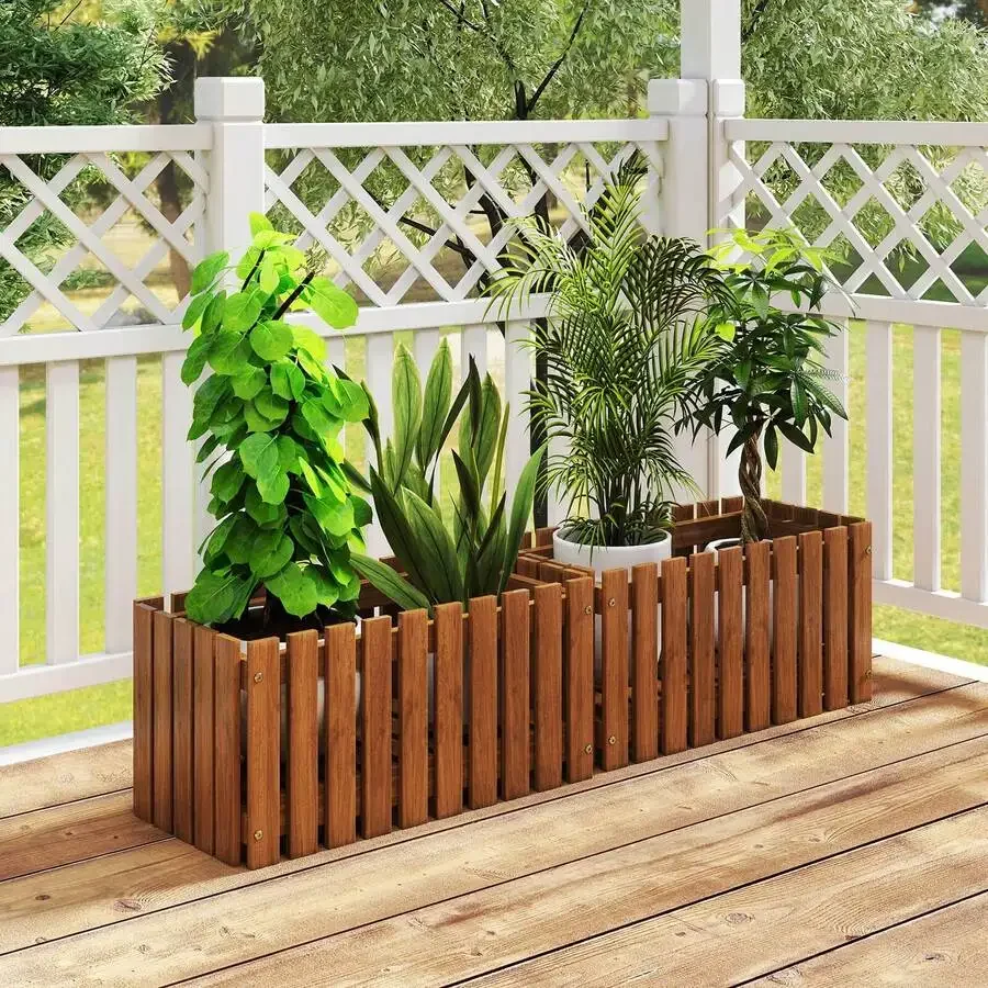 

Solid Wood Patio Furniture Outdoor Slat Style Flower Planter Box Flowerpot