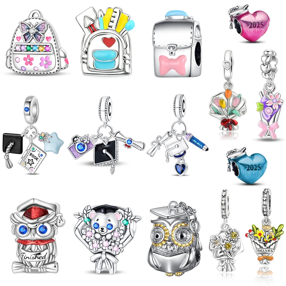 

Exquisite 925 Sterling Silver Colorful Stationery & Graduation Dangle Charm Lovely Jewelry Accessories Gift