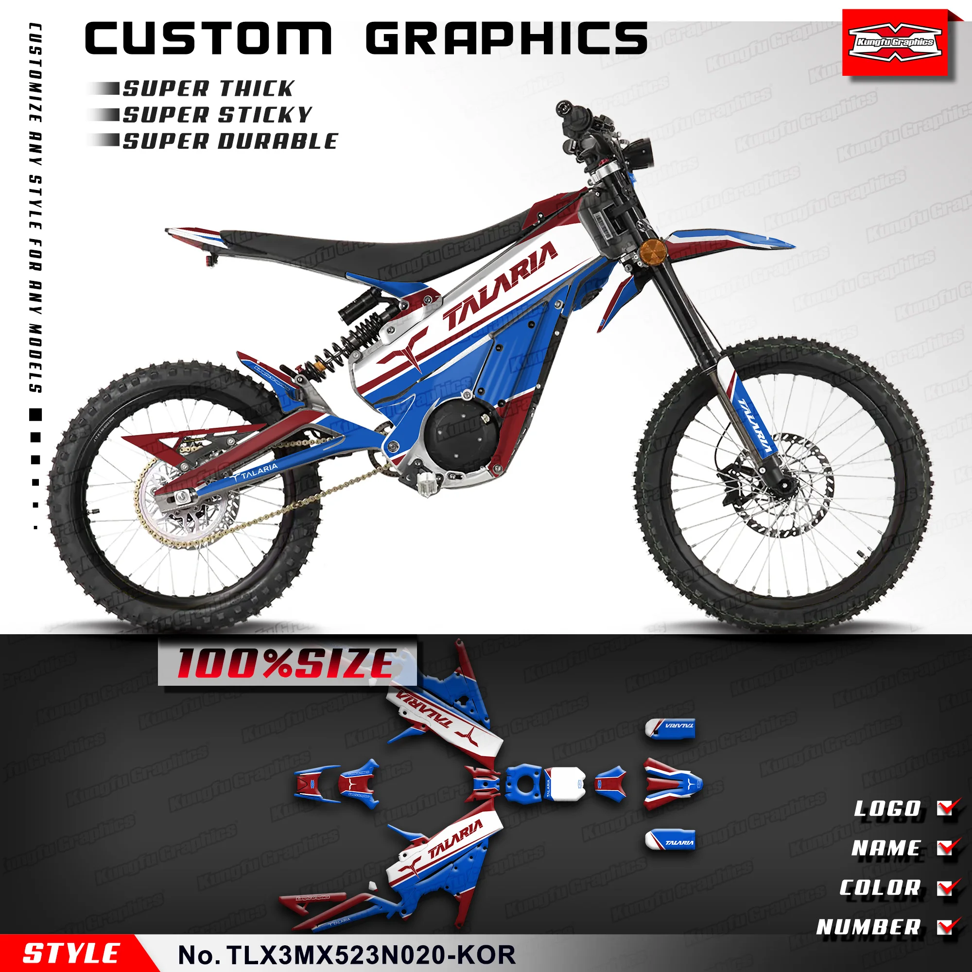 

KUNGFU GRAPHICS Off Road Stickers Enduro Decals Kit Vinyl for TALARIA X3 Electric Dirt Bike, TLX3MX523N020-KOR