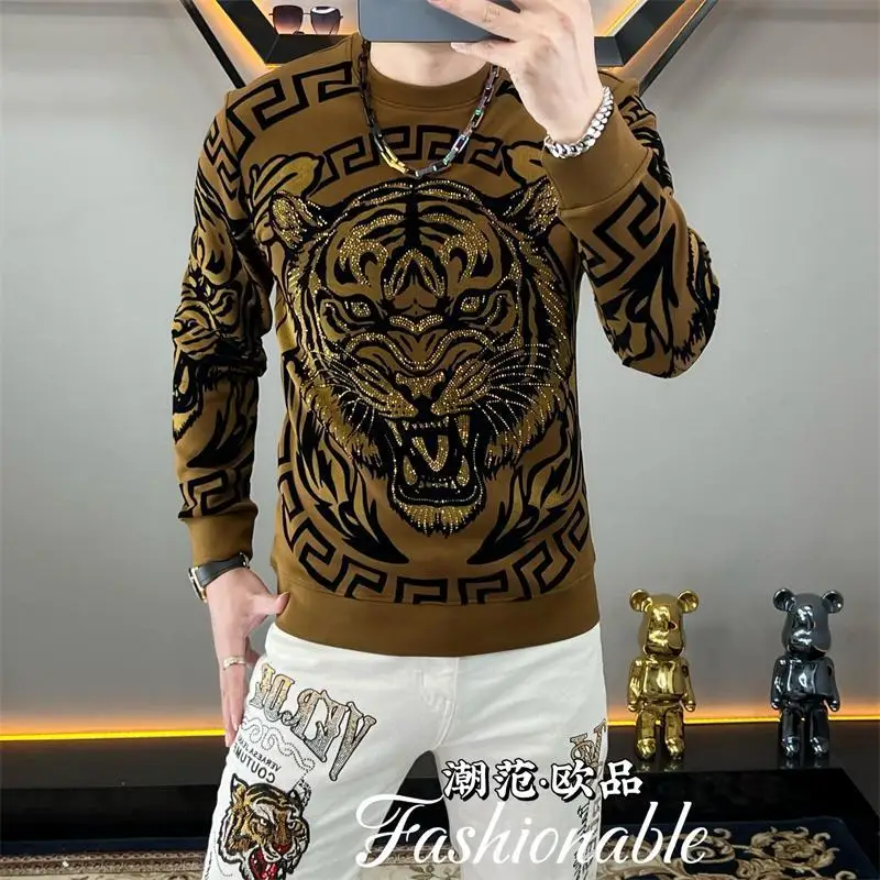 Sweat à capuche à manches longues avec imprimé tigre pour homme, style Maillard, T-shirt