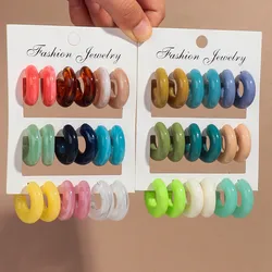 18pcs/set Colorful Acrylic Small Circle Hoop Earrings for Women Vintage Resin Geometric C-Shape Drop Earring Fashion Jewelry