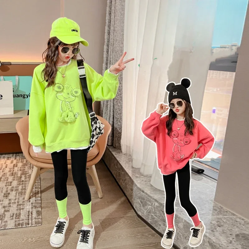 

Spring Autumn Girls Clothes Sets Cartoon frog Sweatshirt + skinny Leggings Outfits 5 6 7 8 9 10 12 13 years Casual Kids Clothing