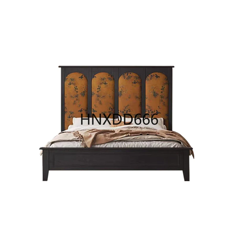 

House Black Luxury Bed Bedroom Backrest Wood Rustic Loft Modern King Beds Double Headboards Adults Cama De Casal Home Furniture