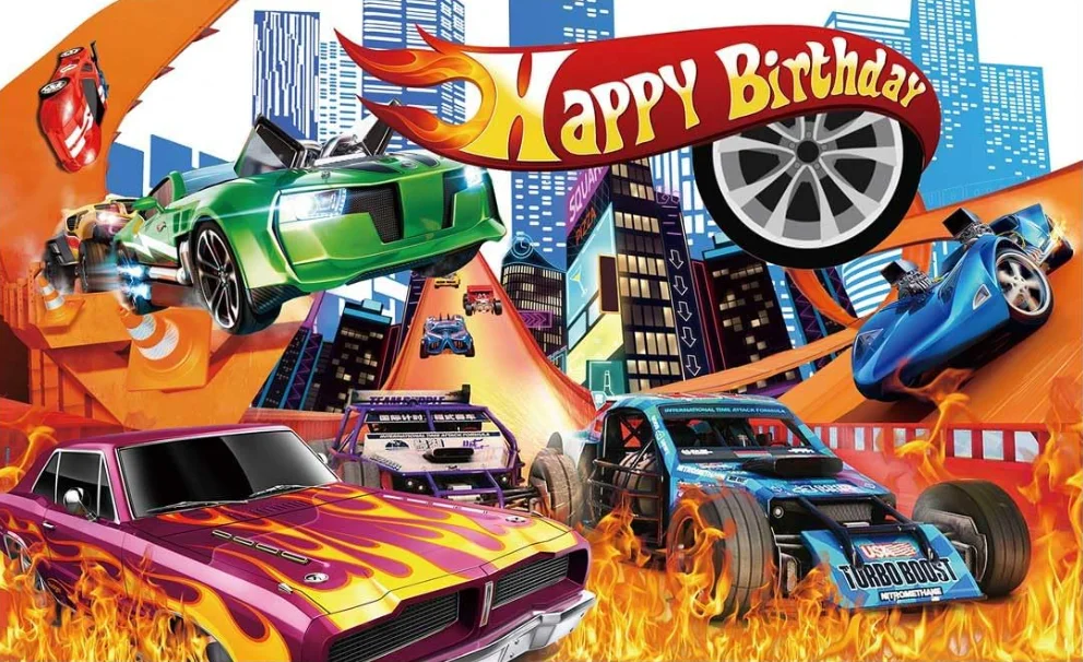 Hot Cars Birthday Backdrop Race Car Birthday Party Decoration Supplies Kids Boys Birthday Racing Theme Party Background Banner