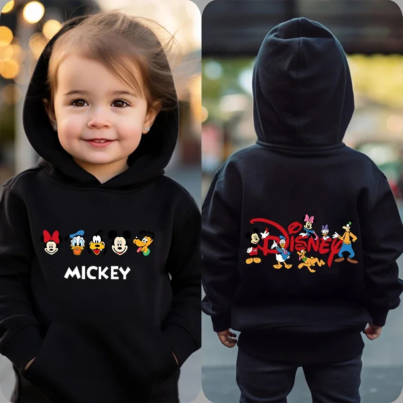 Disney Mickey and Minnie 3-14 years print childrens clothing kids hoodie plus velvet sports sweater black top for boys and girls