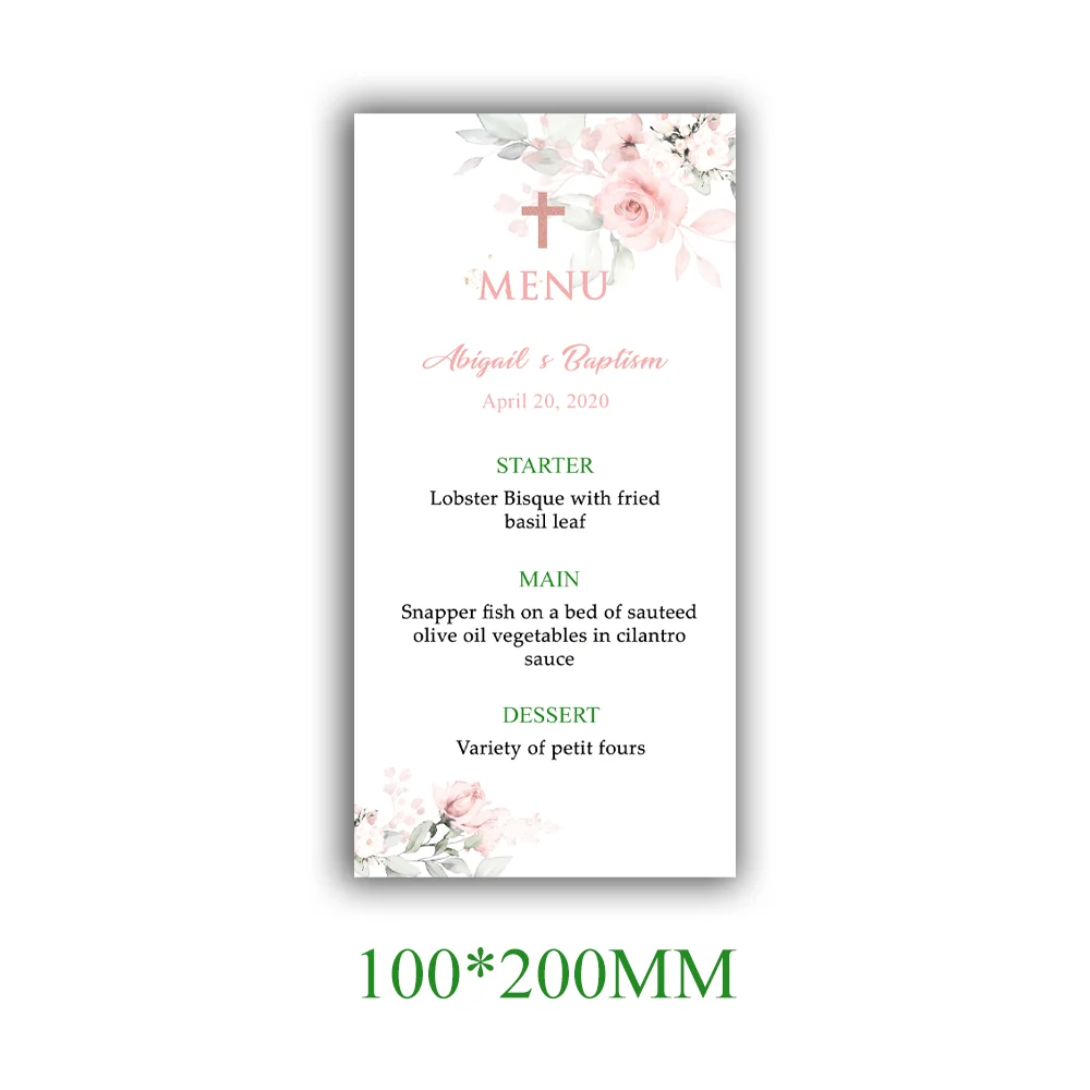 Tarjeta de menú de bautismo floral rosa rubor, menús de bautizo personalizable, menú delicado para boda, ducha, cena, menú brunch DIY