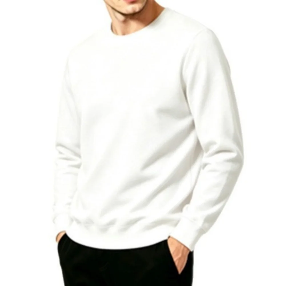 Solid Color Men's Loose for Fit Long Sleeve Round Neck Pullover Sweatshirt Casual Polyester for top for Daily Activities