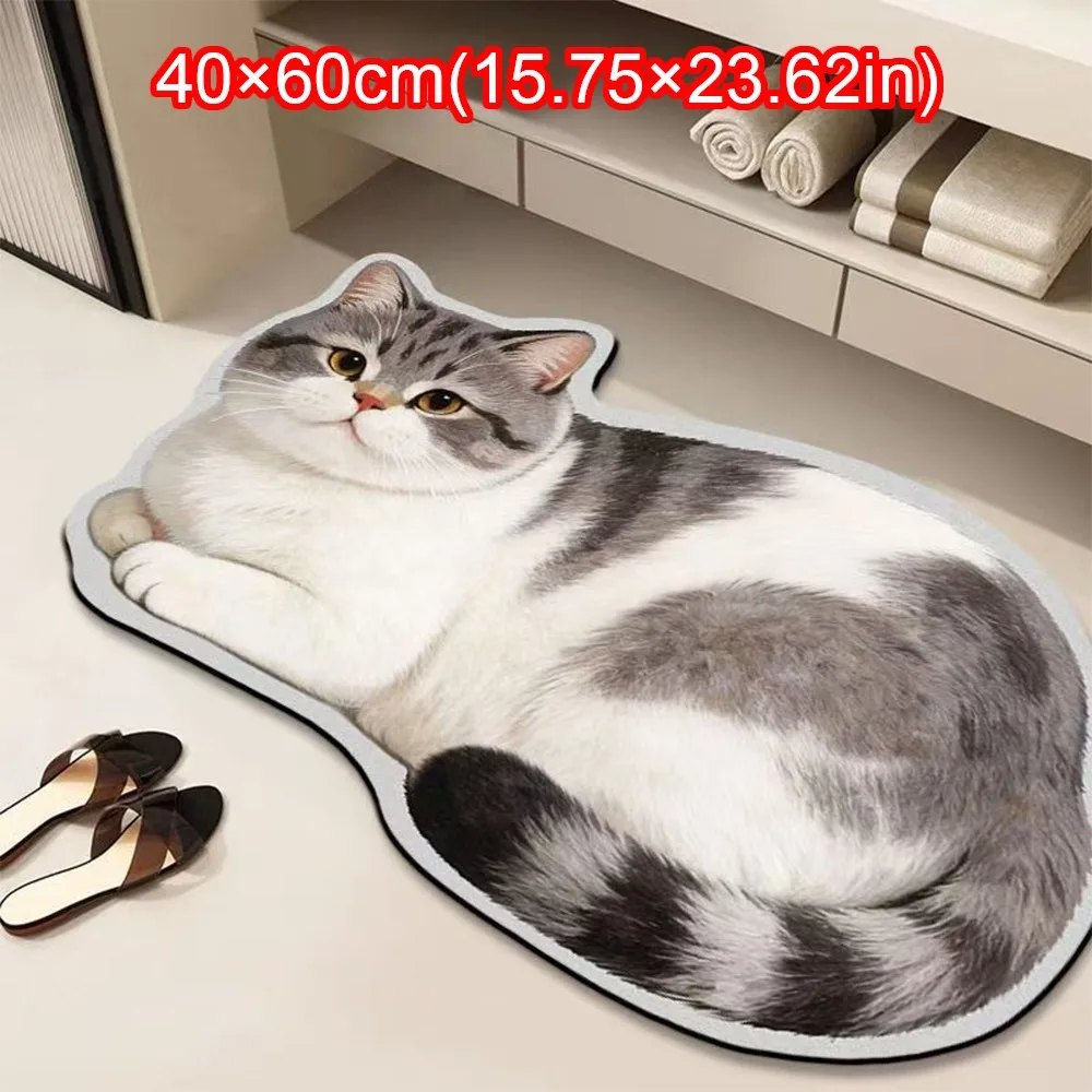 Special-shaped Cat Floor Mat Absorbent Non Slip Backing Cat Shaped Carpet Soft Surface Cat Pattern Bathroom Floor Mat