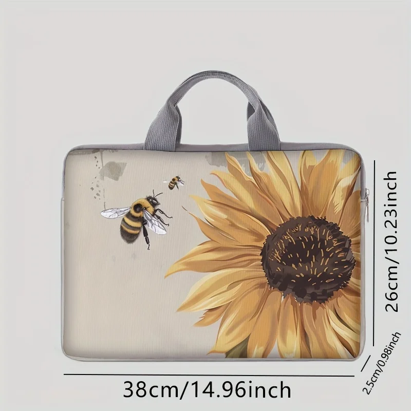 One piece set, two styles, sunflower and bee patterned laptop bag and briefcase, suitable for 14 inch laptops