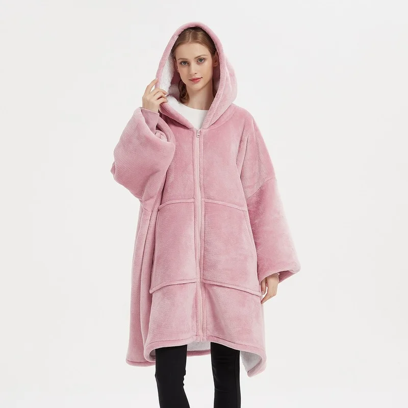 

Oversized Sherpa Winter Outdoor Men Women Plus Size Hoodie Sweatshirts Zipper Cozy Comfy Sofa Fleece TV Pocket Hooded Blanket