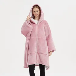 Oversized Sherpa Winter Outdoor Men Women Plus Size Hoodie Sweatshirts Zipper Cozy Comfy Sofa Fleece TV Pocket Hooded Blanket