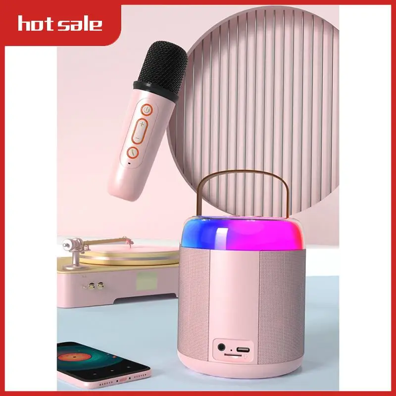 

VVNB-Mini Karaoke Audio With 2 Wireless Microphones For Kids Adults, Portable Bluetooth Speaker Toy For Girls And Boy