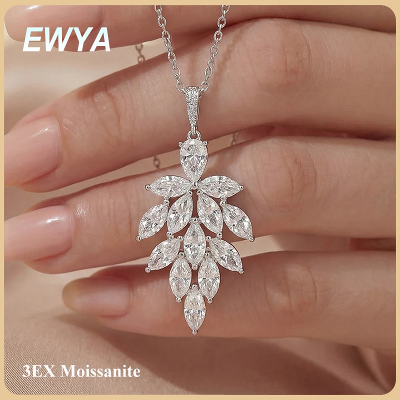 

Кулон-подвеска EWYA в форме листа с сертифицированным муассанитом 3EX Pear Marquise Cut, женское колье из серебра 925 пробы с лабораторными бриллиантами, изящная цепочка на шею