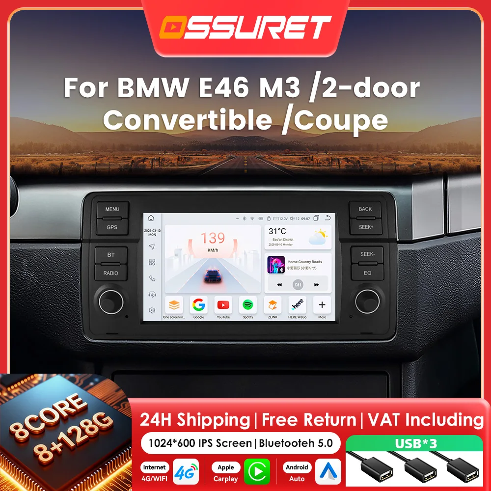 7 "AI Carpalay Android Auto radio Autoradio Für BMW E46 M3 1998-2006 318/320/325/330/335 mutlimedia player GPS Stereo 2din Bildschirm