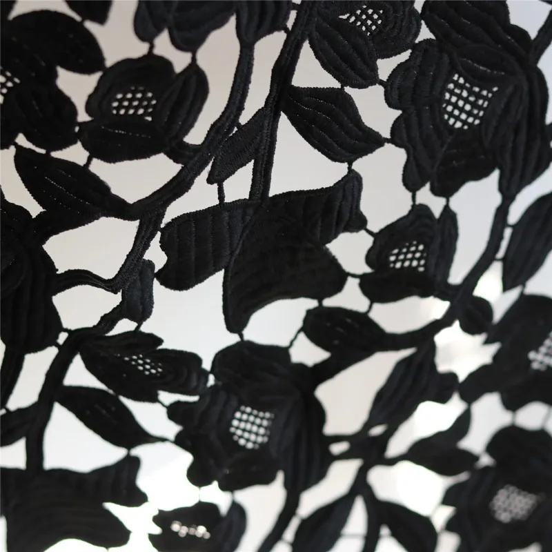 Chiffon Mesh Embroidered Lace Hollow Out Fabric for Black Non Elastic Drape Dress Set Design Cloth Diy Per Meter Sewing Material