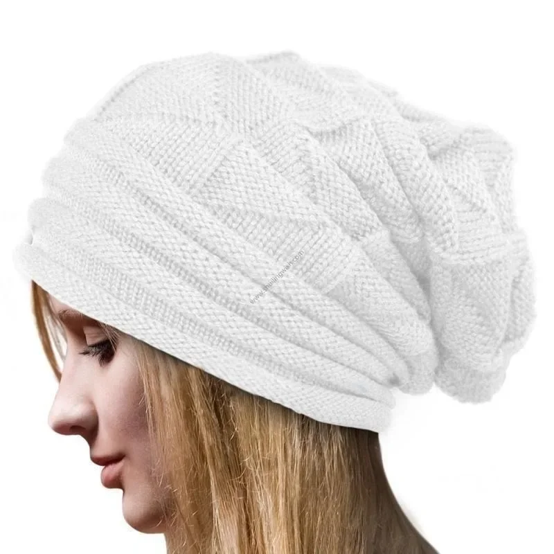 Europejski styl jesienno-zimowa moda Unisex dzianina szydełkowa jednokolorowy ciepły długa czapka Beanie czapka za duże czapka typu Slouch