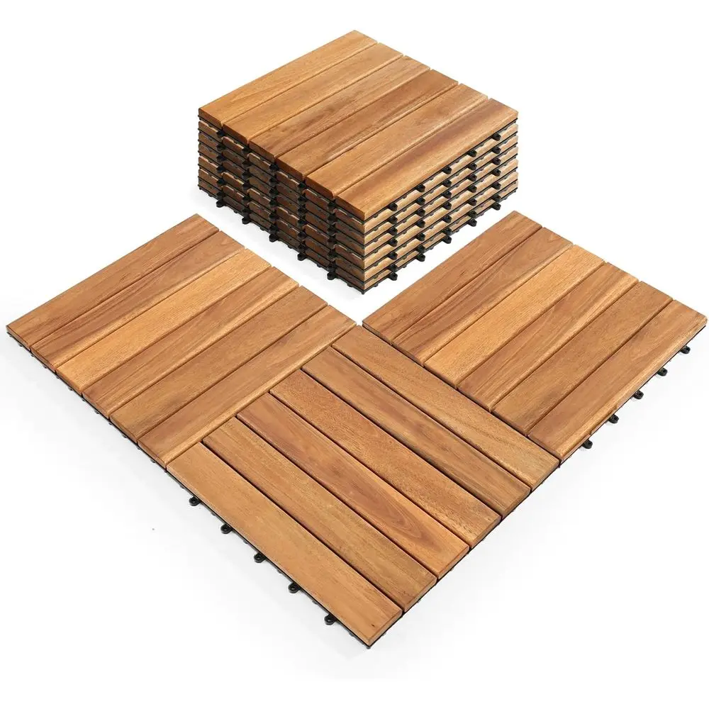 

Набор из 10 штук деревянной плитки для террасы из акации, 12x12 дюймов, с системой замкового соединения, подходит для использования внутри и снаружи помещений, для патио, сада и зоны у бассейна, цвет тик.