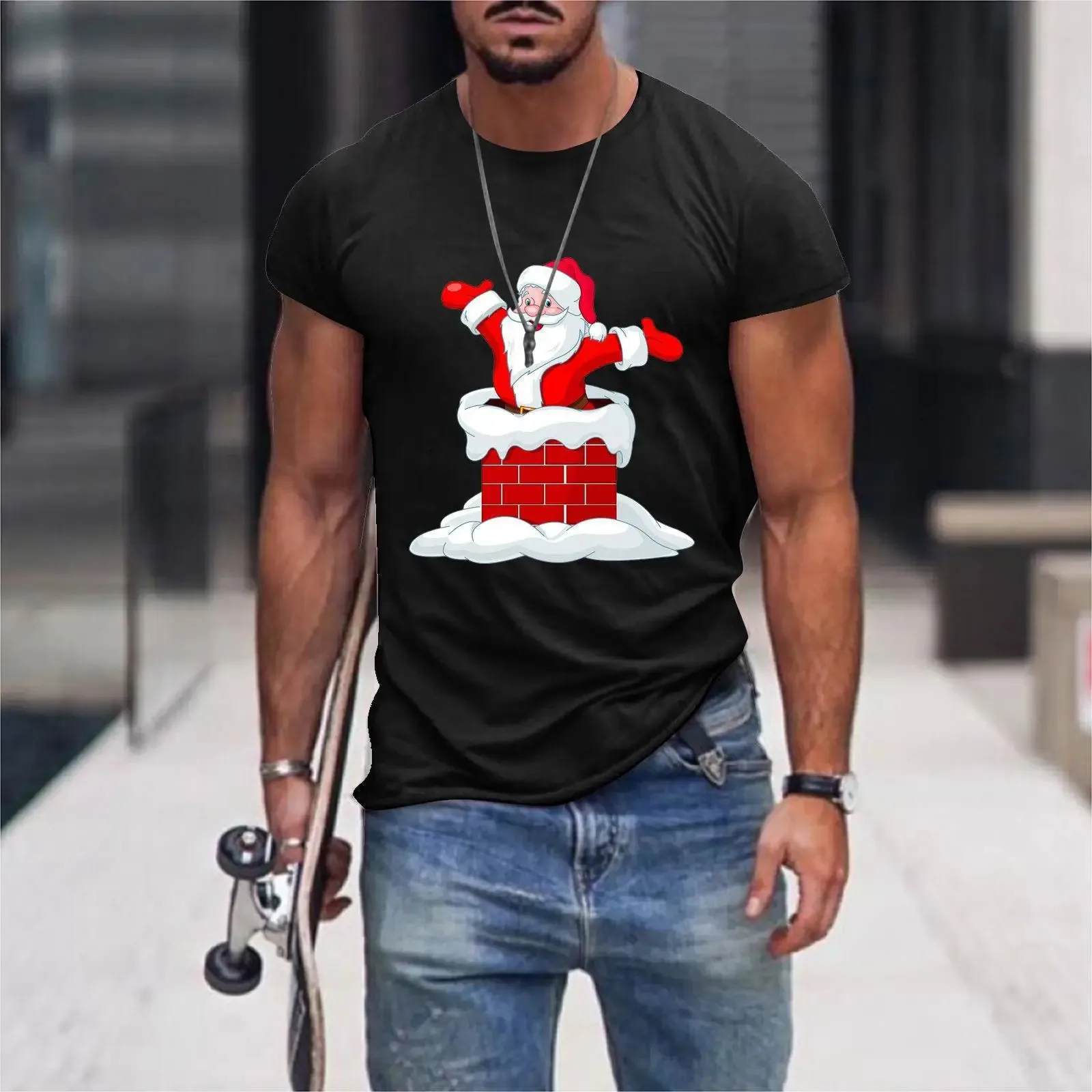 

Christmas Santa Simple Fun Funny Funny 3d Printed Men Casual Personality Creative Large Size Round Neck Short Sleeve T-Shirt