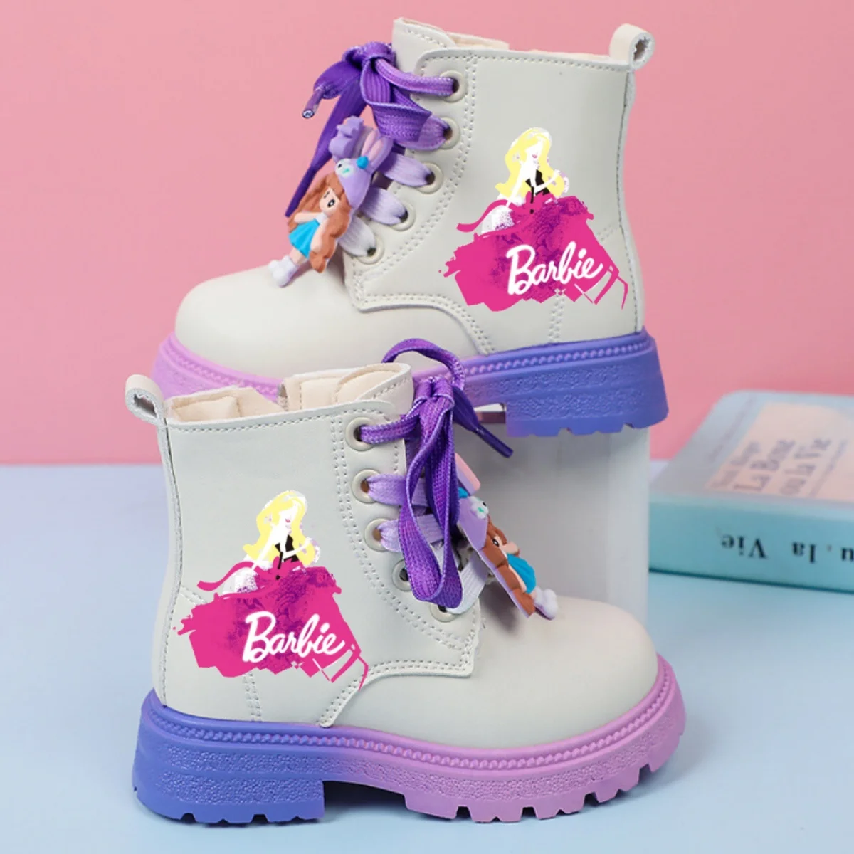 Kids Barbie Shoes Children Short Boots Fashion Anime Barbie Single Boots Girls Ankle Boots 2024 New Casual Shoes Size 22-33