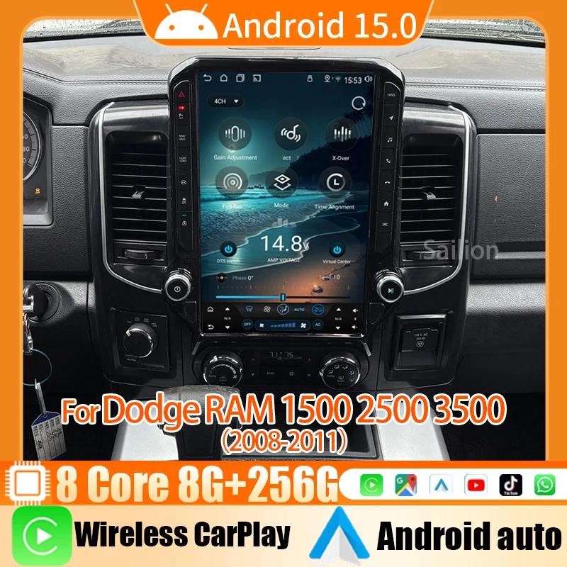 

Встроенный экран 2K 360 Android15 Автомобильный радиоприемник для Dodge RAM 1500 2500 3500 2008 2009 2010 2011 Мультимедийный видеоплеер SWC WiFi DSP