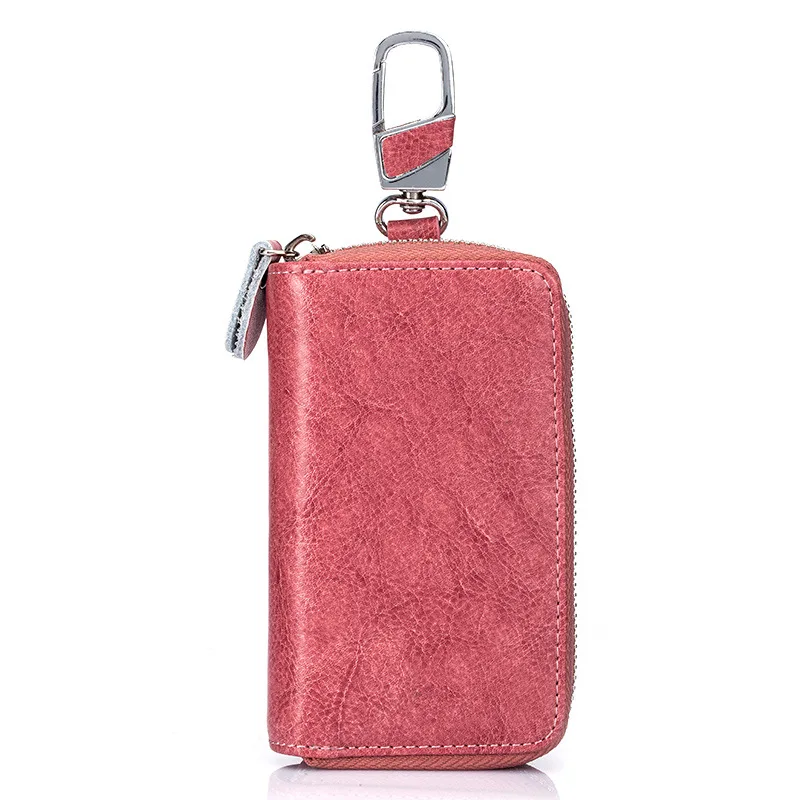 Western Multifunctional Zipper Design Leather Men Key Bag  Large Capacity Women Key Bags