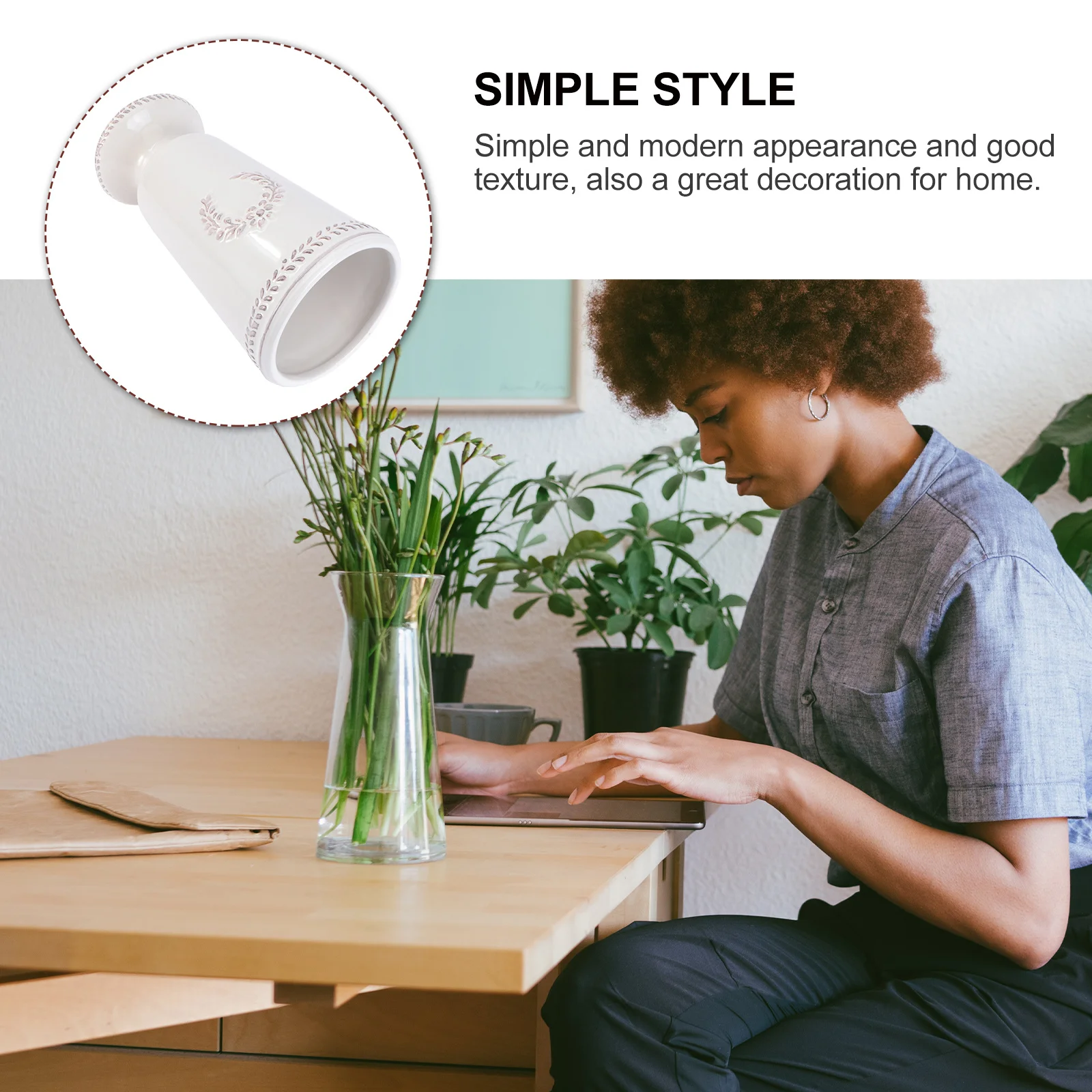 

1Pcs Ceramic Flower Vase Simple Style Dried Flower Pot Home Office Decoration Hydroponic Ornament Plant Container