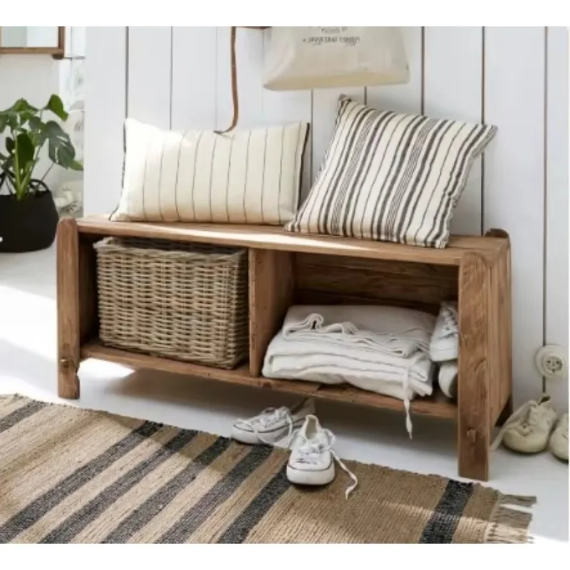 خزانة أحذية بتصميم طبقة مزدوجة، مدخل منزلي، مقعد رف أحذية خشبي #2