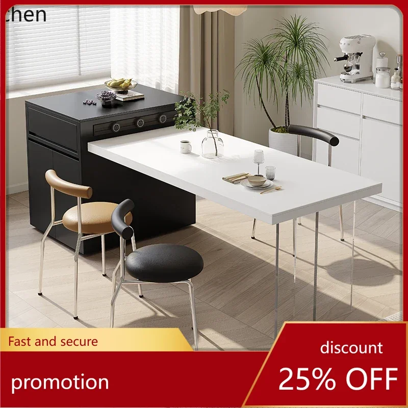 

HT good wood UP modern simple island table Italian minimalist multi-functional retractable dining table island table integrated