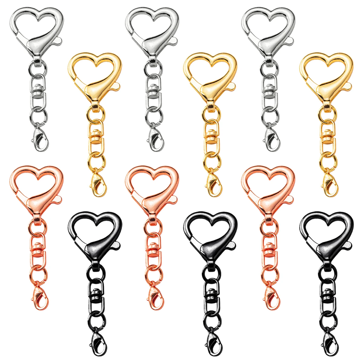 12/20/30 Sets Heart Shaped Swivel Clasp Spring Clasp Lobster Snap Hook for DIY Crafts Bags Accessories Gift Keychains Lanyards