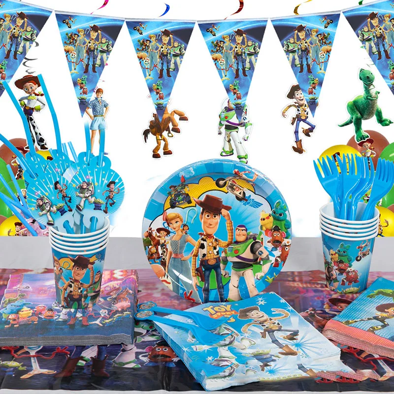 Buzz Lightyear Toy Story Birthday Party Decoration Disney Woody Big Balloon For Kid Event Supplies Disposable Tableware Backdrop