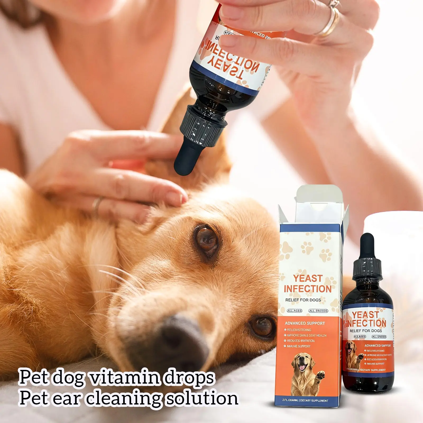 Pet Ear Cleaner Drops Liquid Vitamin Drops Set Daily Ear Care Cleansing Solution with Multivitamin Supplement for Dogs Health