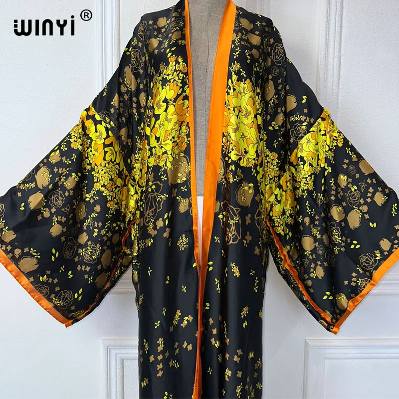 WINYI summer new kimono africa Bohemia print beach cover up maxi dress cardigan beach wear donna 2024 abaya dubai luxury