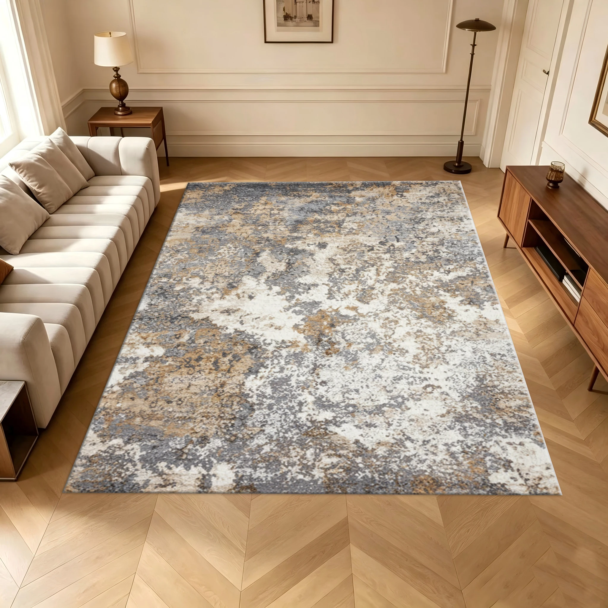 Distressed Marble Texture Carpet Flooring Retro Faded Style Area Rug Indoor Floor Mat for Home Living Room Bedroom