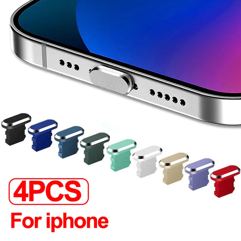 4 pçs liga de alumínio anti poeira plug para iphone 14 13 12 pro max 11 mini xr 8 plus airpods ipad apple série relâmpago porta capa