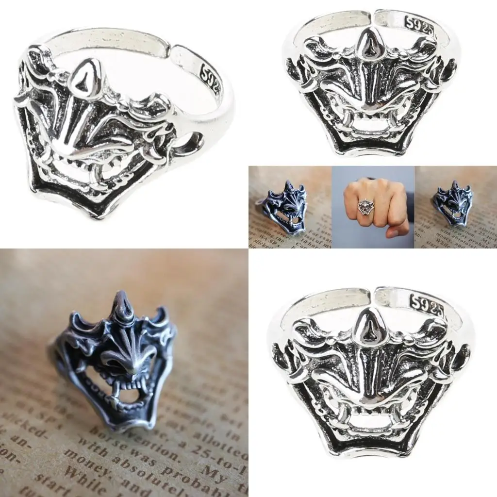 31BB Punk Silver Opening Ring Popular for Boy Men Gothic Personality Party Gift