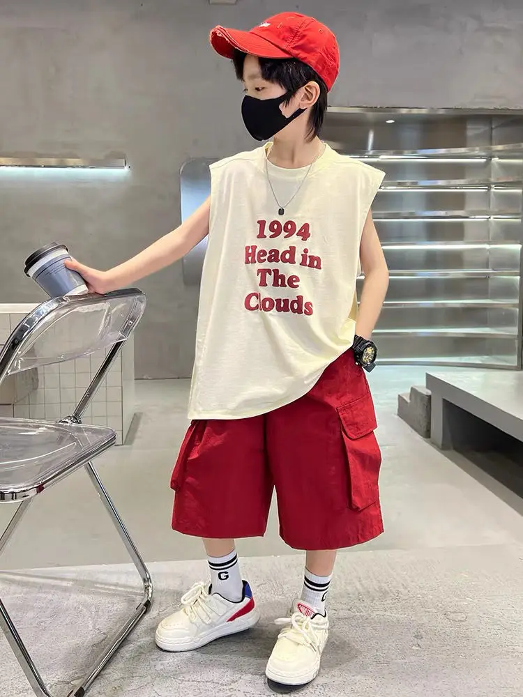 

Cotton teenage boy's letter T-shirt sleeveless children's T-shirt new summer loose vest top