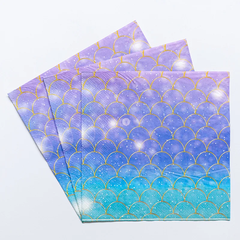 20/60Pcs Disposable Napkins, Fish Scale Printed Paper Napkins, Square Tissue for Birthday Baby Shower Party DIY Decor