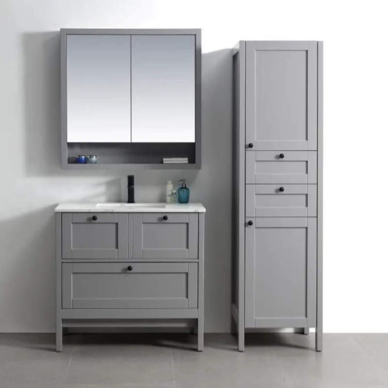 

Luxury floor-to-ceiling bathroom vanity modern matte grey bathroom vanity set