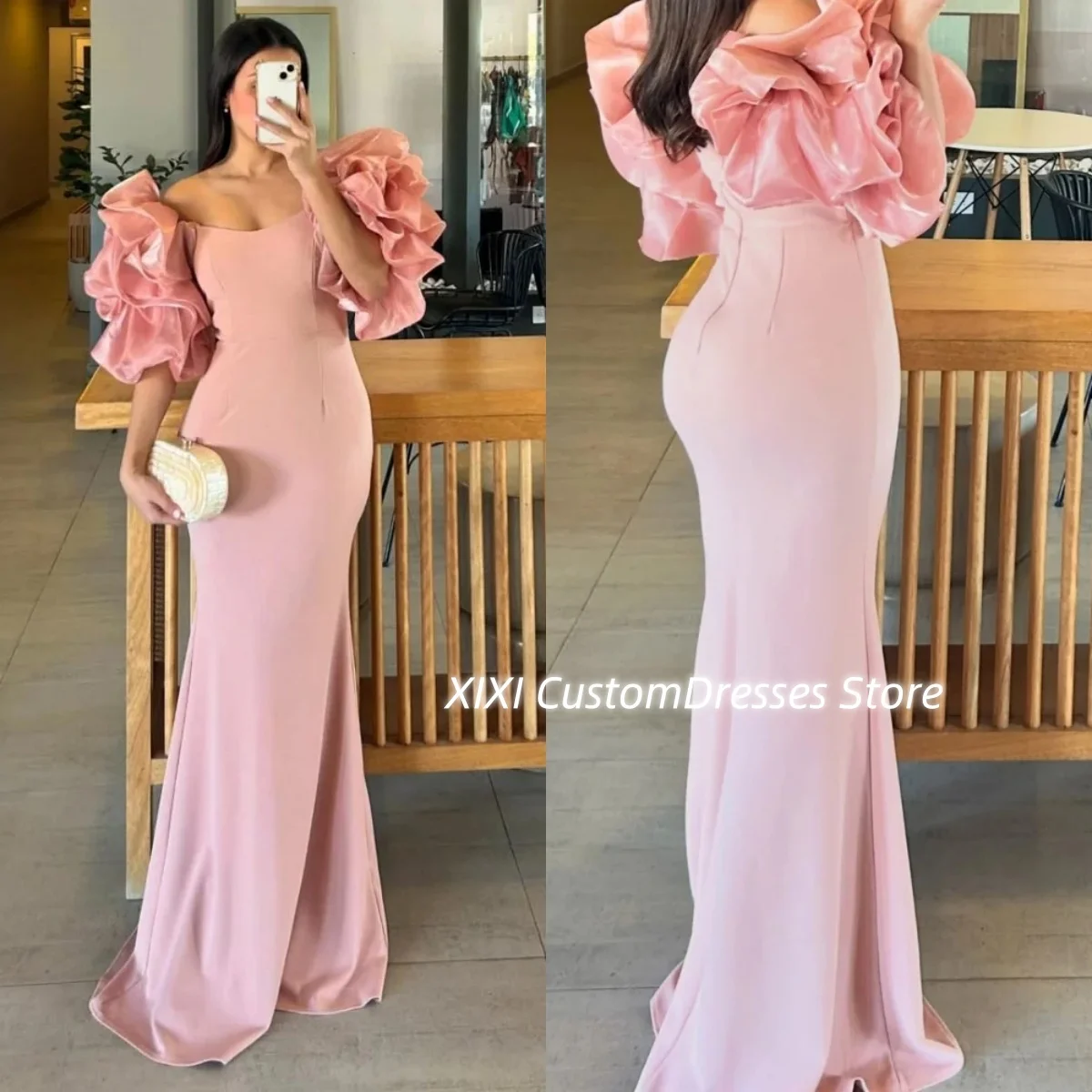 

فساتين سهرة Customized A-Line Split Off-The-Shoulder Neckline Luxury Evening Dresses Long Sleeves Zipper Up Formal Occasion Dres
