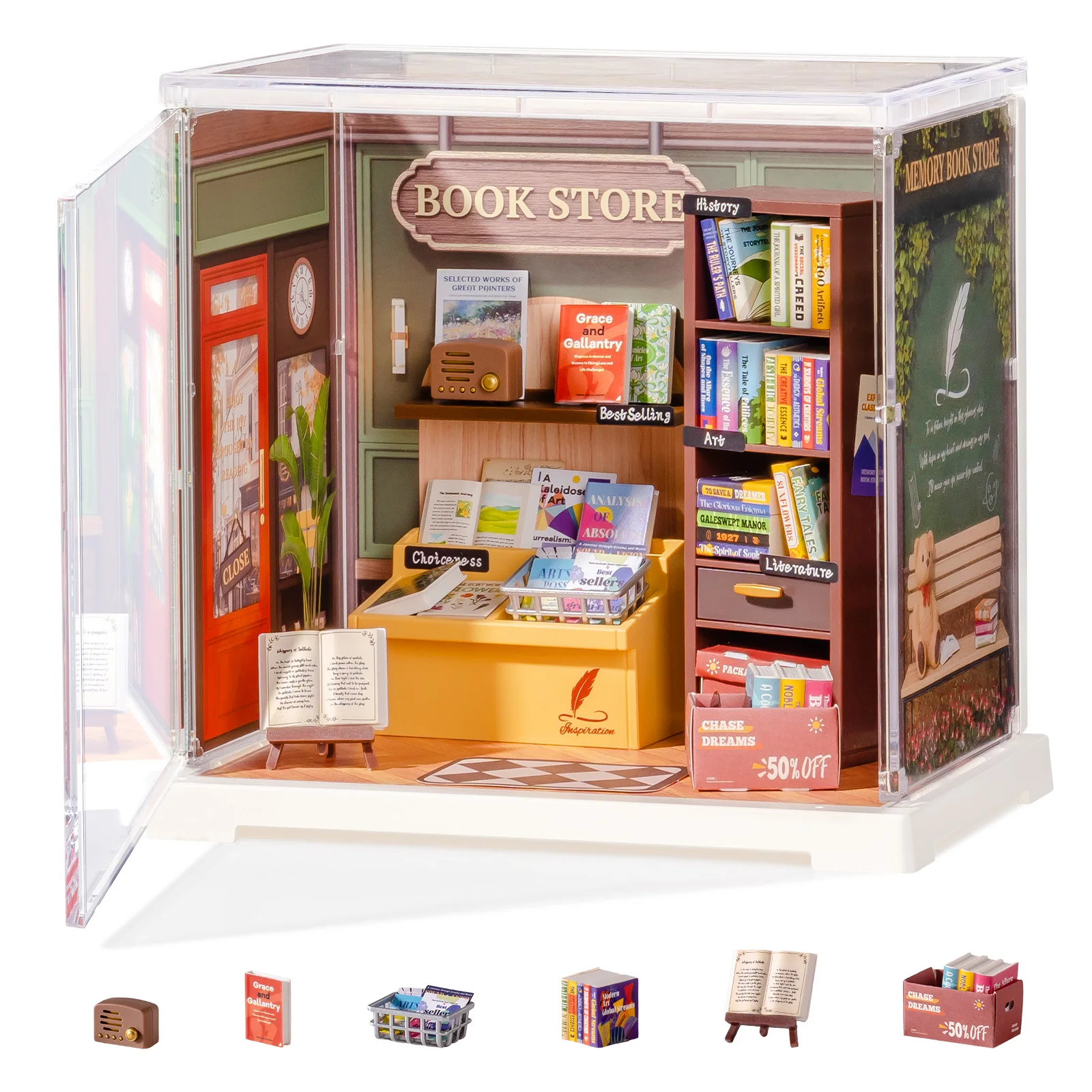 

Набор для сборки миниатюрного домика Rolife DIY: Магазин памятных книг Super Creator, 3D-пазл, модель кукольного домика со светодиодной подсветкой для домашнего декора
