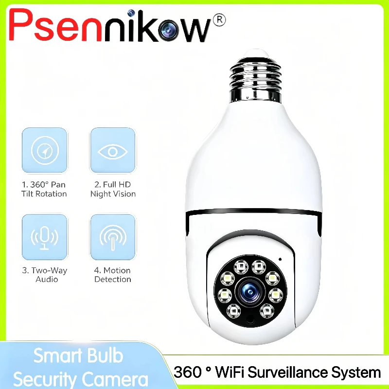 Psennikow Wifi Bulb Surveillance Network Indoor Smart Camera 1080P Night Vision Full Color Automatic Human Track Security Protec