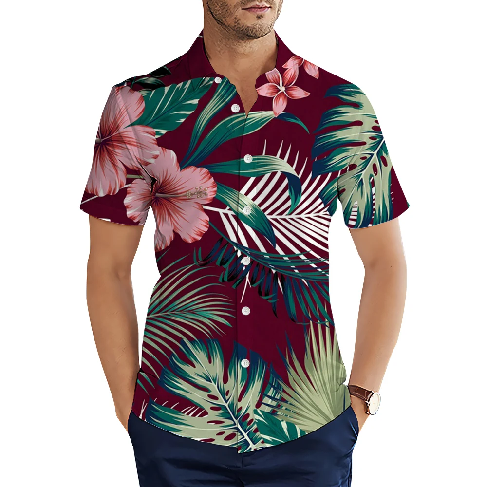 

HX Hawaii Beach Shirts Polynesia Tropical Plant Leaves Printed Casual Shirt for Men Short Sleeve Men Clothing Dropshipping