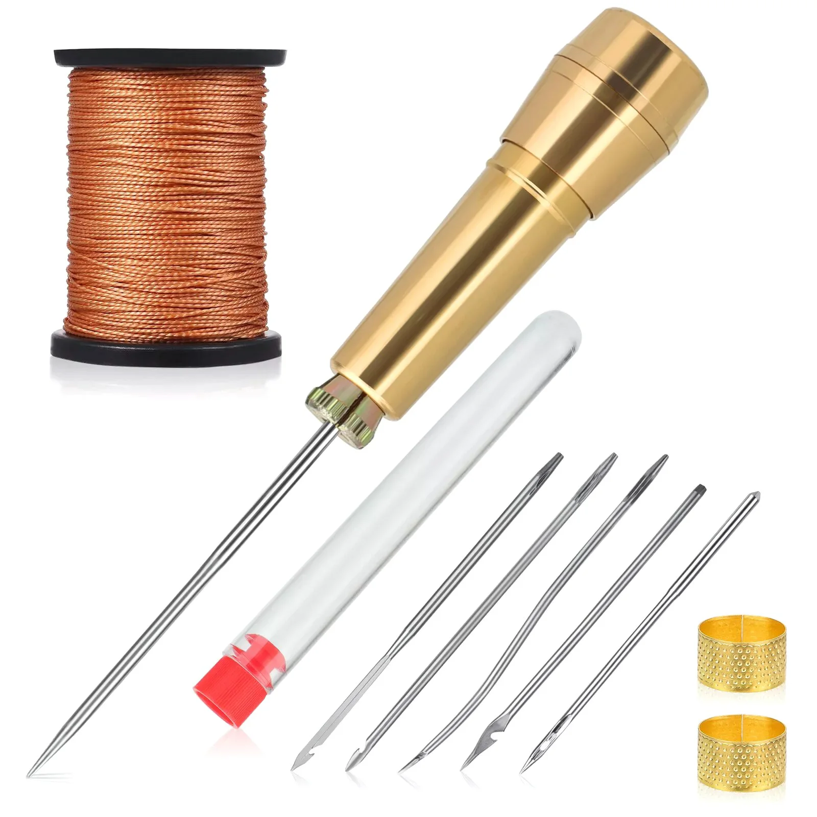 

Leather Sewing Kit DIY Leather Sewing Awl Needle With Copper Handle Set Leather Canvas Tent Shoes Repair Tools With Nylon Thread
