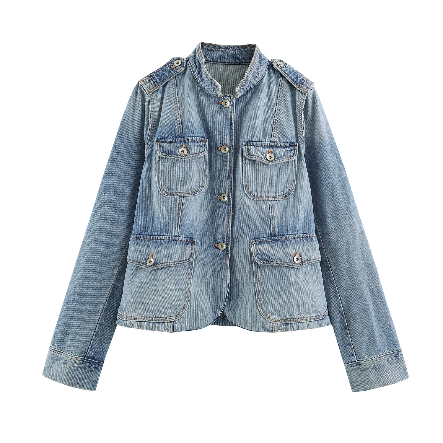 Autumn Winter New Women's Denim Jacket European American Style Multi Pocket Single Breasted Cowboy Coats Casual Loose Outwear