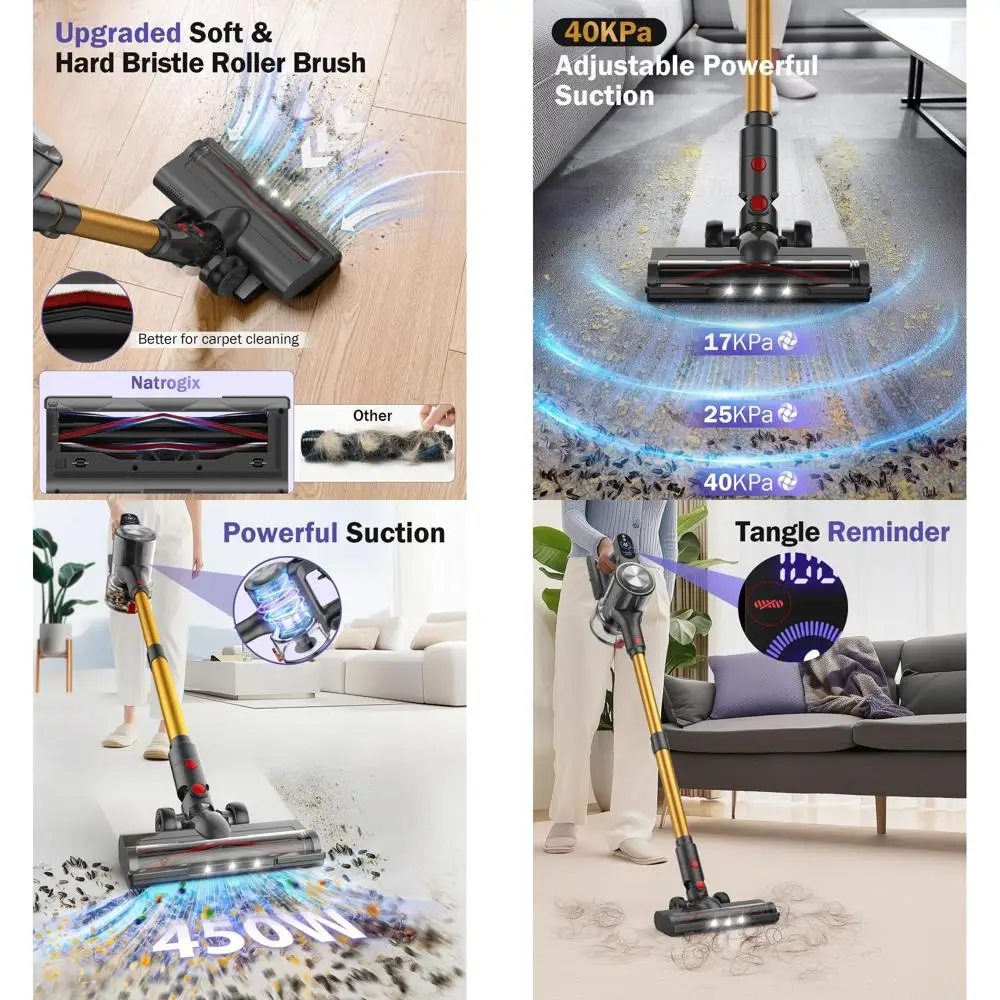 

LED Display 45-Minute Cordless Vacuum, Rechargeable Stick Cleaner for Pet Hair, Carpets, Hardwood Floors