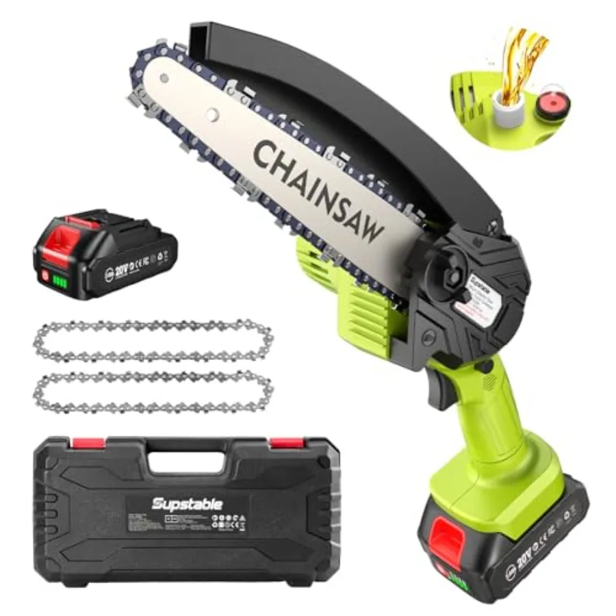 

6-дюймовая беспроводная мини-цепная пила с аккумулятором 2000 мАч, ручная электрическая цепная пила с автоматической смазкой, легкая конструкция для обрезки деревьев