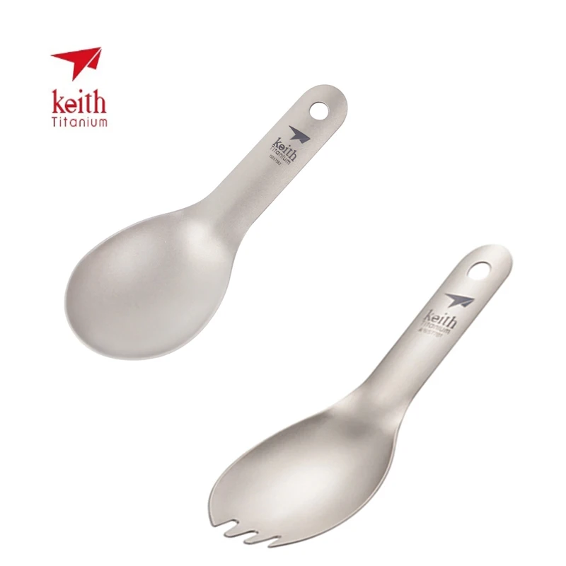 Keith Spoon Spork Short Handle Titanium Spoon Ultralight Children Baby Spoon Outdoor Camping Picnic Flatware 140mm Ti5314