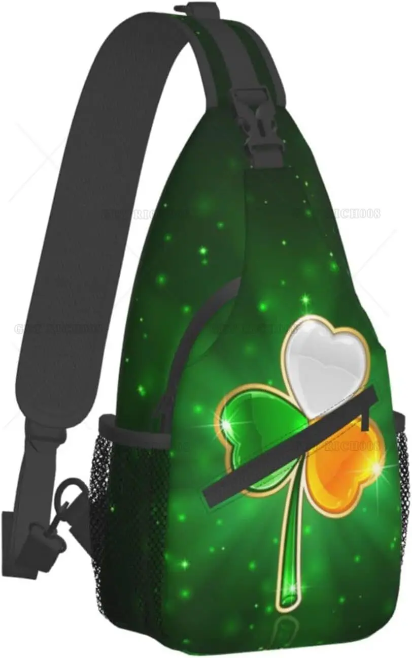 3-Farben-Klee-Rucksack zum St. Patrick\'s Day, süßer Kleeblatt-Umhängerucksack, Reisen, Wandern, Brusttasche, Tagesrucksack für Männer und Frauen