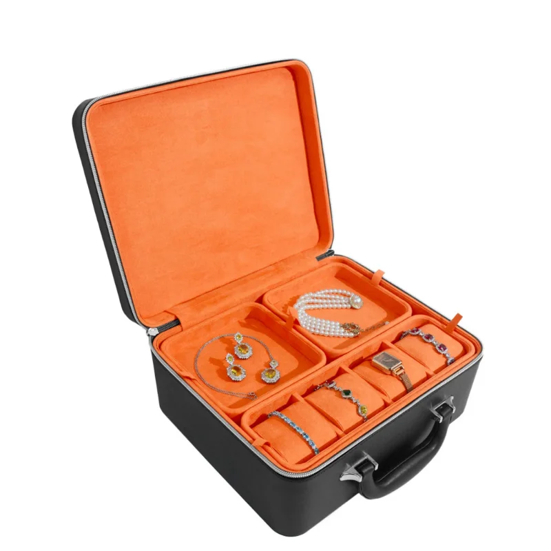 custom.Premium Multilayer Luxury Larger PU Leather Travel Big Ring Jewellery Jewelry Storage Box with Mirror
