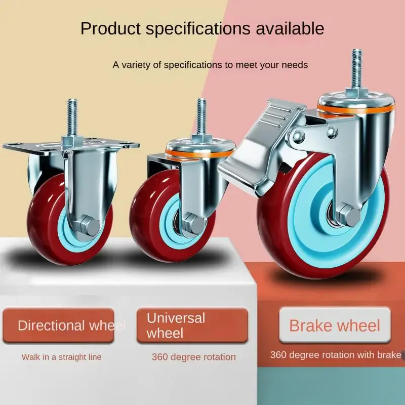 1Pcs-3 inch (M10/12/16*30/60mm) Polyurethane Swivel Casters with Dual Bearings, Threaded Stem, Heavy-Duty & Locking Wheels